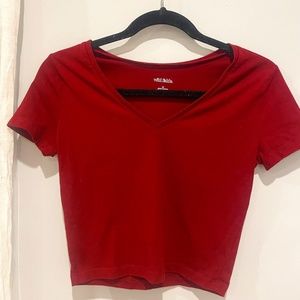 Maroon Cropped V-Neck